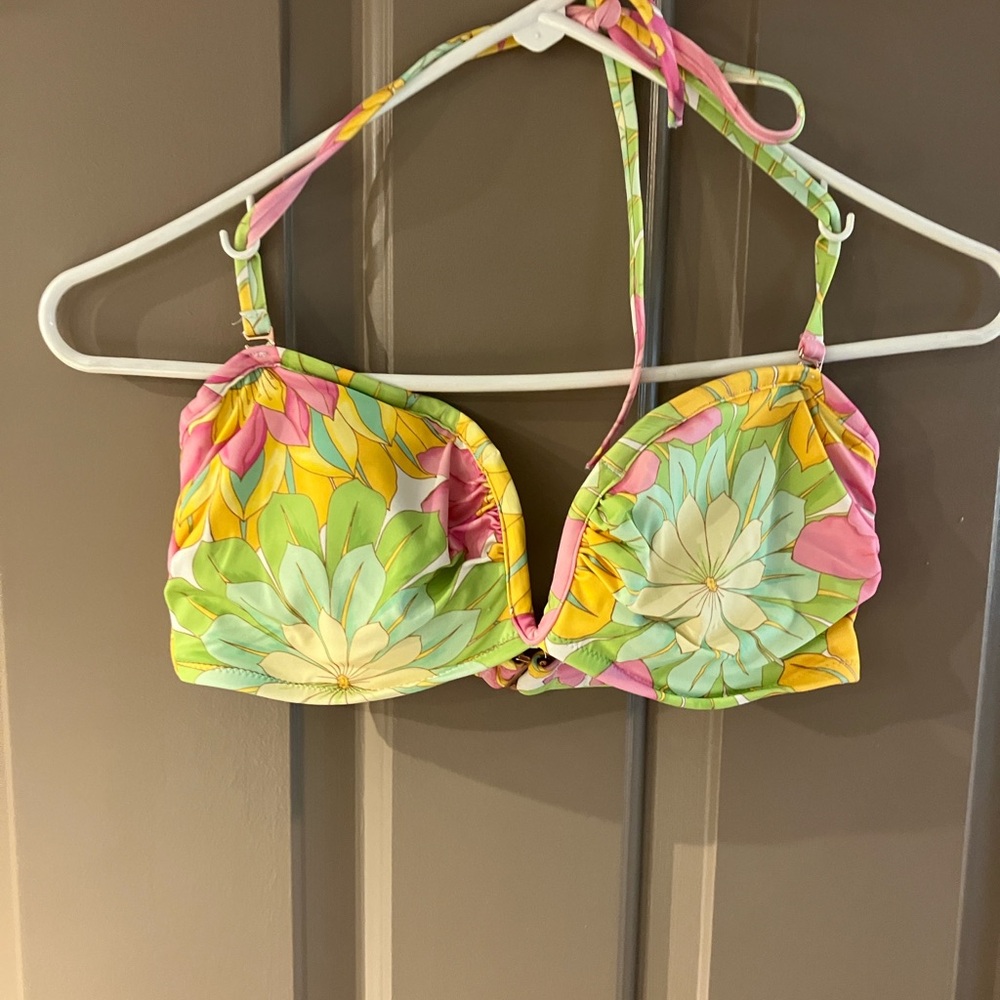 Shade & Shore Floral Halter Bikini Top 34D and Small Bottoms